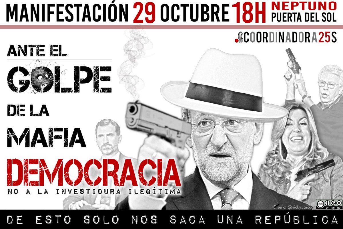 Coordinadora25S's tweet photo. Que no te engañen, la Mafia es incompatible con la verdadera democracia.
#Gürtel #ERE #Nóos
Lxs mafiosxs a PRISIÓN!
#MafiaoDemocracia https://t.co/T4umDW7WcC