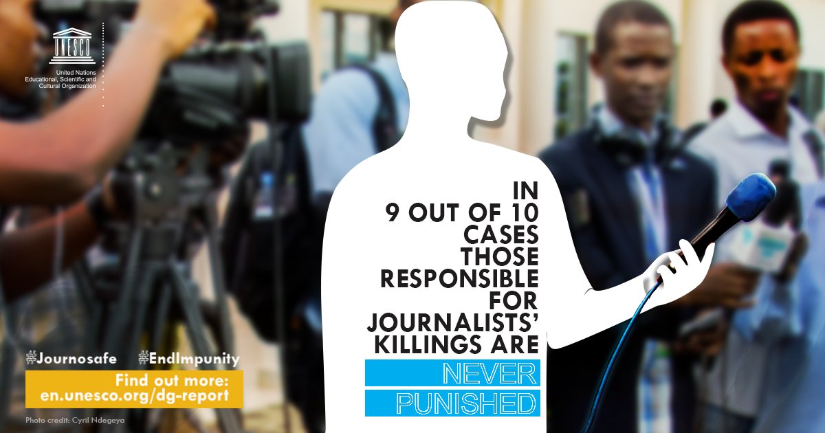 UNESCO's tweet image. #ENDImpunity for Violence Against #Journalists campaign 2016 is launched. Learn how you can support @UNESCO &amp;gt;&amp;gt; en.unesco.org/dg-report