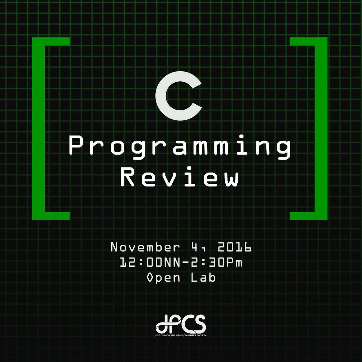 USTJPCS's tweet photo. JPCS-UST is proud to present its very first C Programming Review! Come and join us this Nov 4, 2016 at the IICS Open Lab!

#JPCSPowerUp https://t.co/YH3y7PEXWu