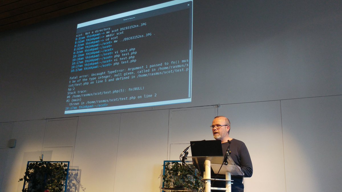 dr4goonis's tweet image. .@rasmus answers delegate questions at #scotphp16 by just writing #php code.