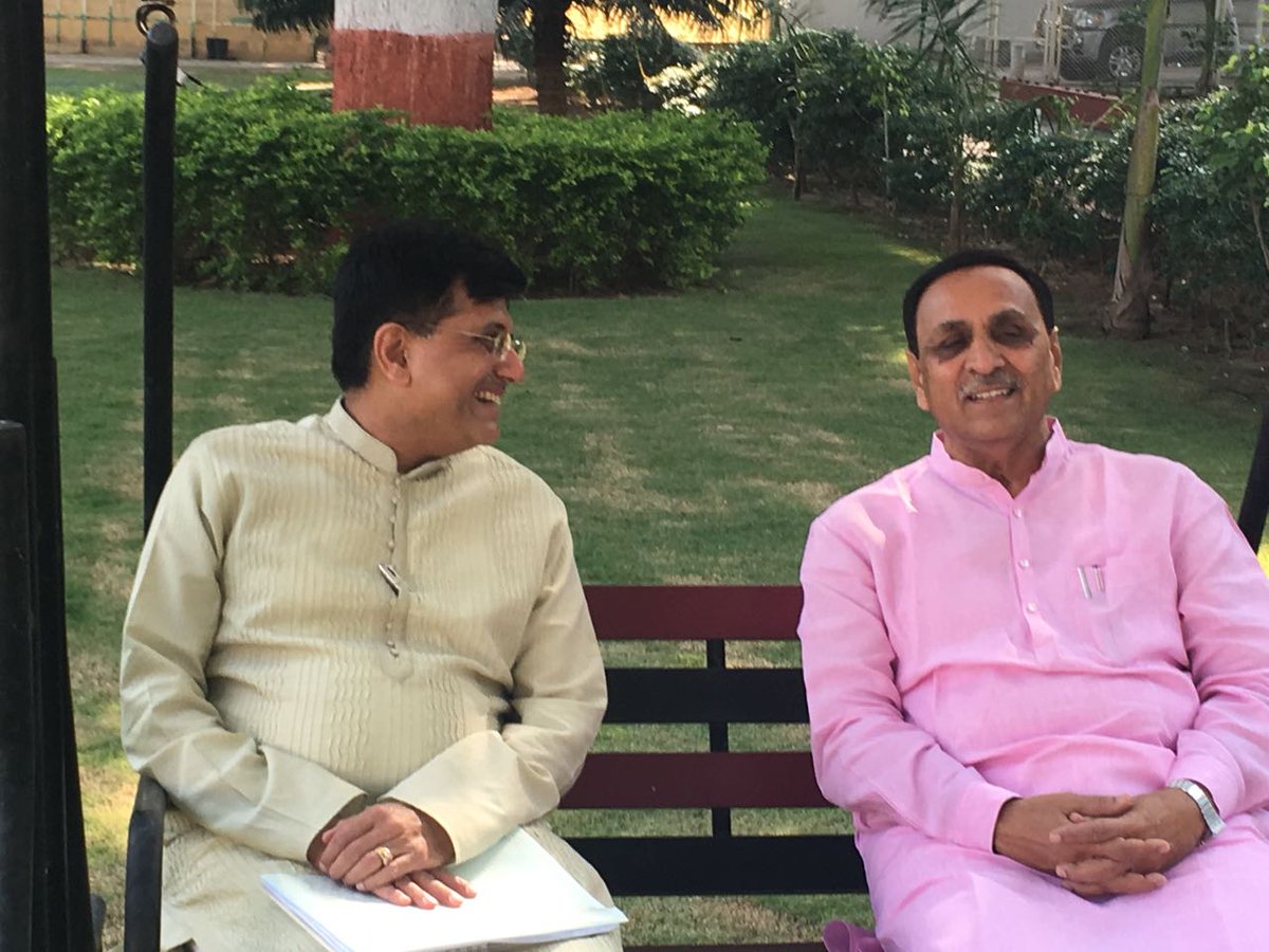PiyushGoyal's tweet photo. Always a delight meeting Shri @vijayrupanibjp ji, Hon'ble Chief Minister of Gujarat. https://t.co/FqBb8Js8lj