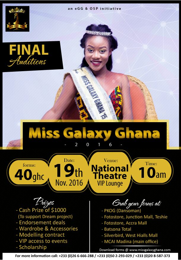 RedPaperOnline's tweet photo. #MissGalaxy2016 Final Audition !!! 19th Nov, National Theatre -Accra. Pick your forms now !!! Win $1000 !!! The biggest pageant show in Gh https://t.co/MYgPJ6q3HT
