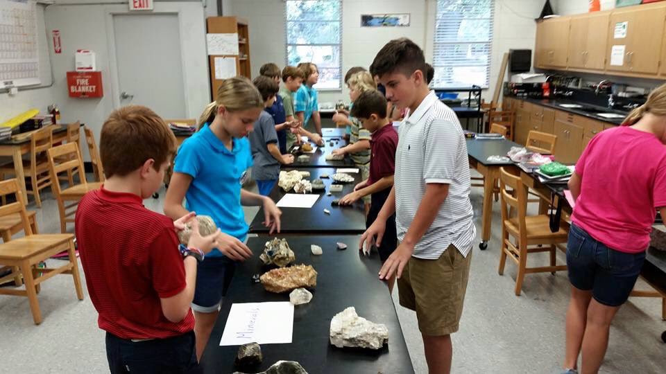 STMMiddle's tweet photo. Future #geologists? #StMMiddle Ss accurately sorting of several dozen rock, mineral, &amp; fossil samples in record time! #stm1617 #stmsaints https://t.co/28LE7WN5sV