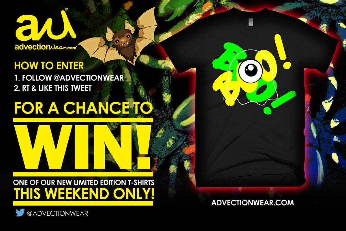 Simply RT, Follow &amp; Like @advectionwear for your chance to #Win a monsters #tshirt worth £20! #halloweekend #deals advectionwear.com