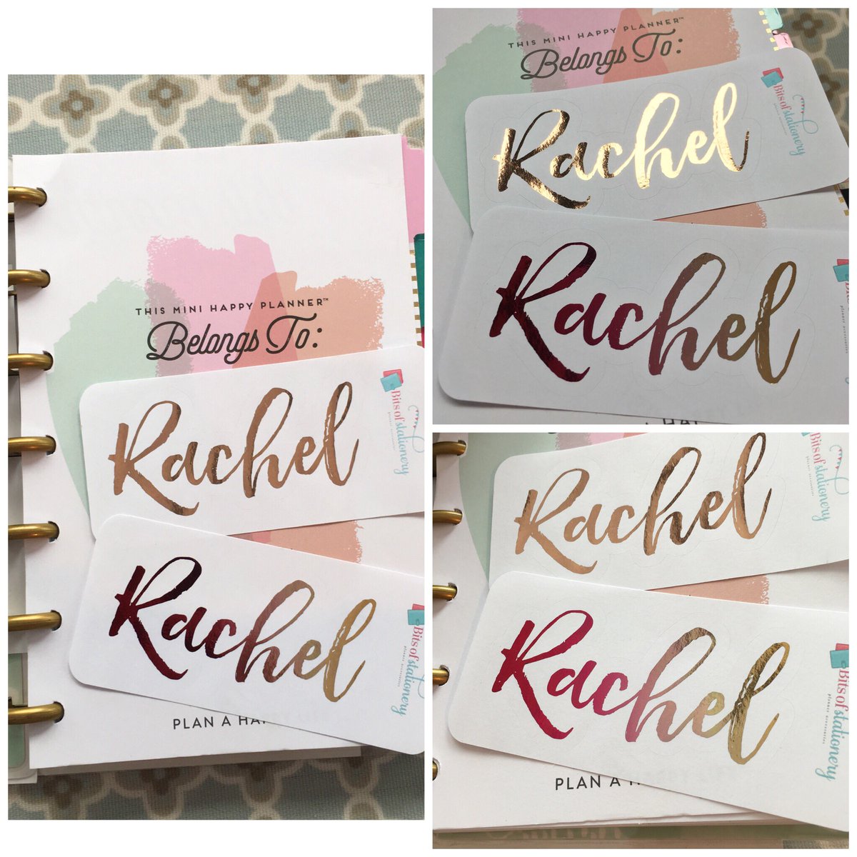 MrsStationery's tweet photo. My name sticker fits #minihappyplanner perfectly which one? #rosegold #namesticker #ukstickershop #foilsticker #planner #mambi #happyplanner https://t.co/0GxgR32ByV
