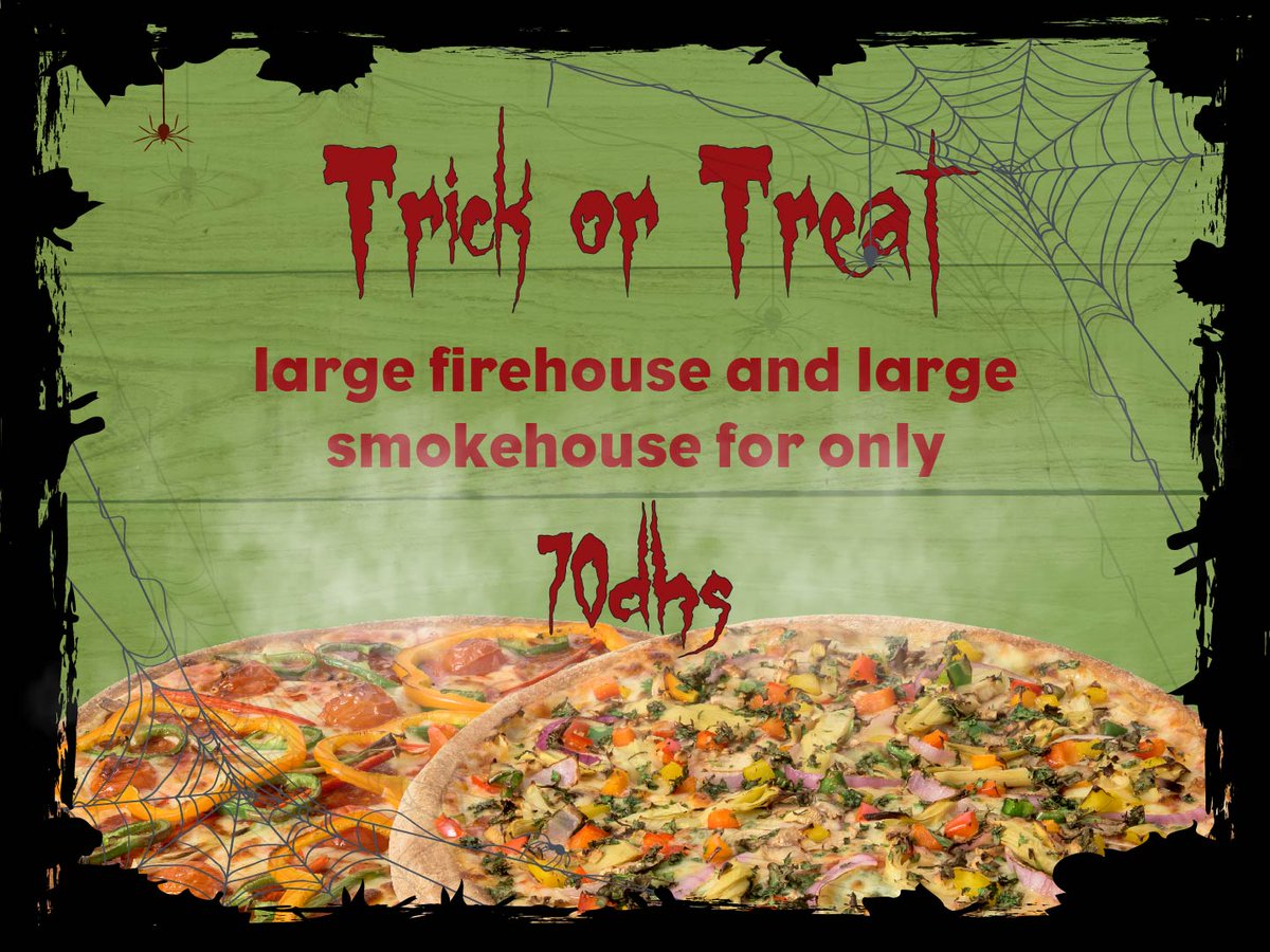 NKDPizzaUAE's tweet photo. Happy Halloween. Enjoy a large Smokehouse and a large Firehouse for 70dhs, our spiciest and sweetest pizzas. just use promo code HALL70. https://t.co/qACyNFsbq0