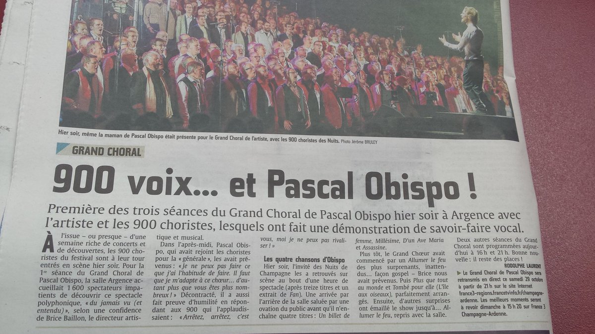 1OOpour1OOFans's tweet photo. 900 voix et @ObispoPascal 🎼 #GrandChoral
Article du journal #EstEclair @NuitsdeChampagn https://t.co/AxIAuCqqZr