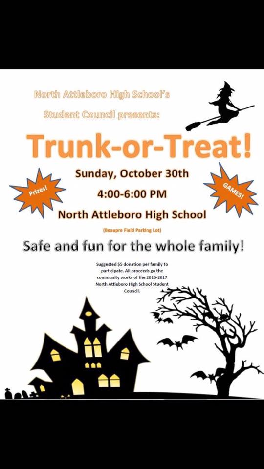 NAHS Student Council Trunk or Treat tomorrow-4-6PM @ NAHS rain or shine! Rain location--NAHS Cafeteria. Come for games, music, candy &amp; fun!