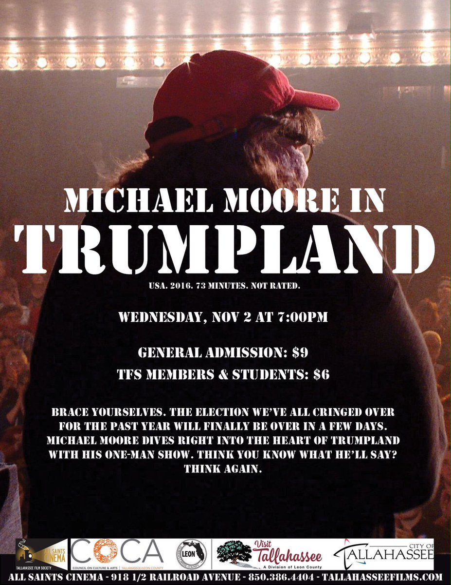 THIS JUST IN! We will be playing Michael Moore's new doc about Trump this Wed. for 1 night only! Catch it while you can! #StayWokeAndVote