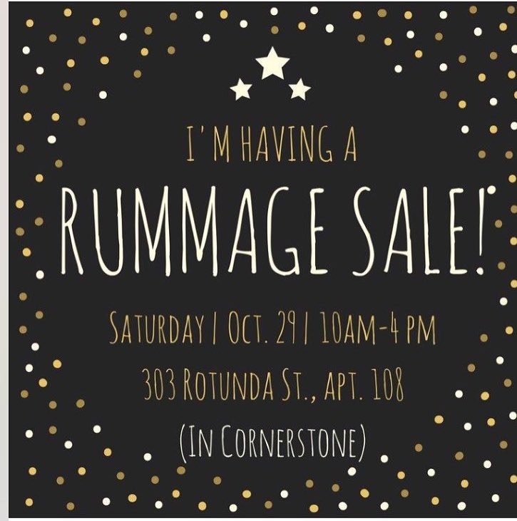 cimbercummings's tweet photo. Lynchburg friends! I'm having a rummage sale today at 303 Rotunda Dr.  Apt. 108 🌟🌟 Bring friends &amp; cash! 10 am-4pm!! https://t.co/LgpFFsXhRD