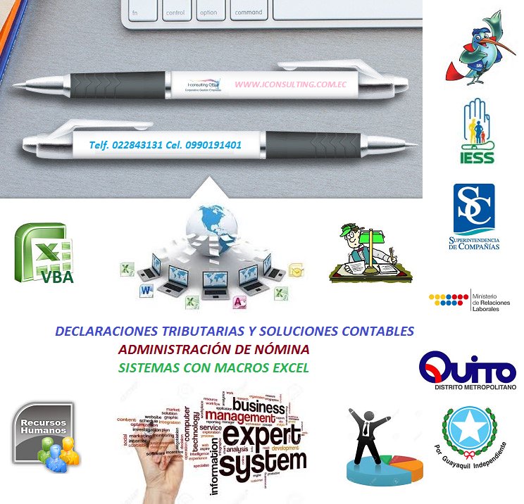 iconsultin's tweet image. #SOLUCIONESCONTABLES #DECLARACIONESIMPUESTOS #ANEXOSSRI #ADMINISTRACIONNOMINA #GESTIONEMPRESARIAL #MACROSEXCEL
iconsulting.com.ec