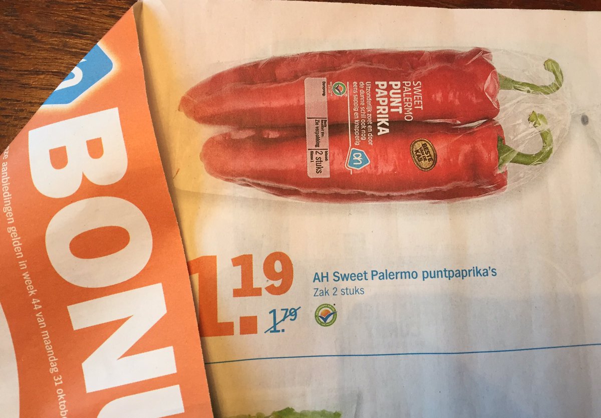 Komende week <a href="/SweetPalermo/">SweetPalermo</a> puntpaprika's in de Bonus bij <a href="/albertheijn/">Albert Heijn</a> #happyappie <a href="/RijkZwaan/">Rijk Zwaan</a>