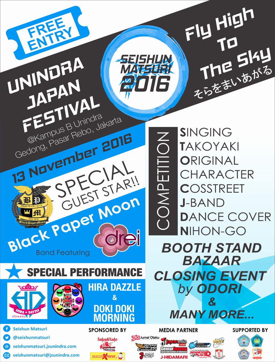 Minna-san jangan lupa catat tanggalnya dan ajak teman2 kamu untuk datang ke event Jepang UNINDRA 'Seishun Matsuri 2016', Minggu 13 November!