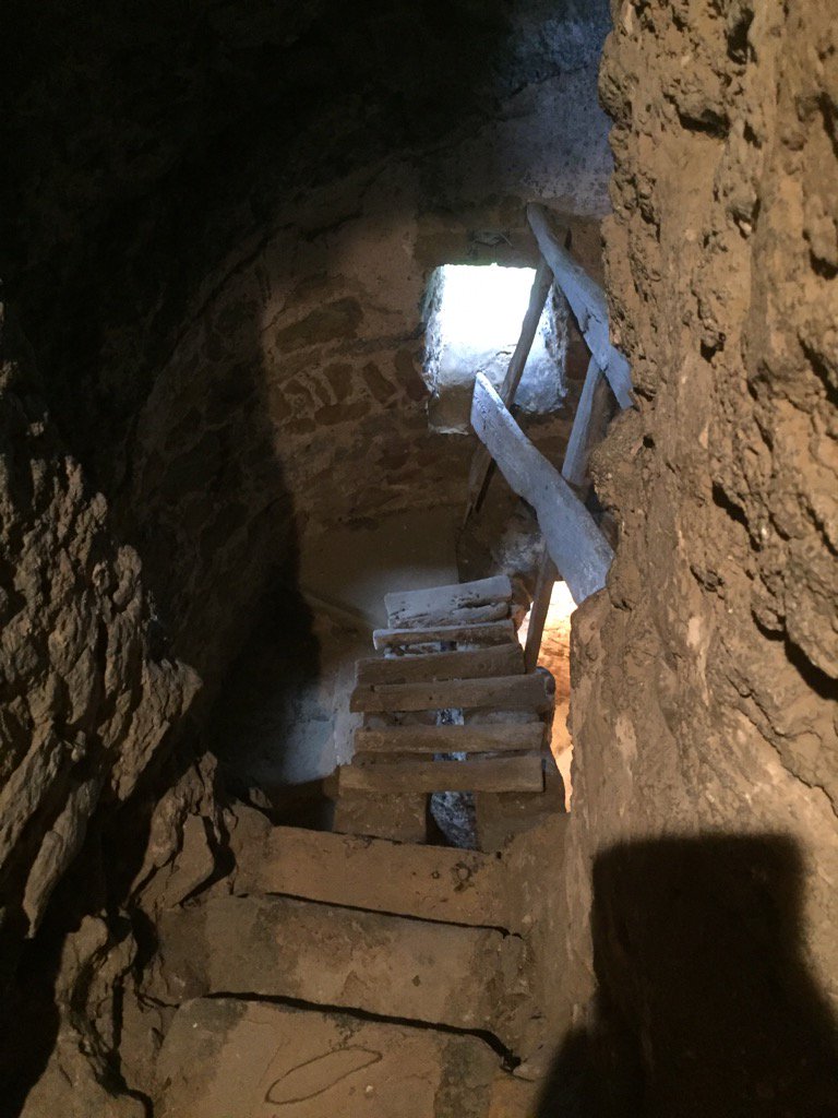 Perilous medieval wooden ladder/staircase in Brixworth church tower