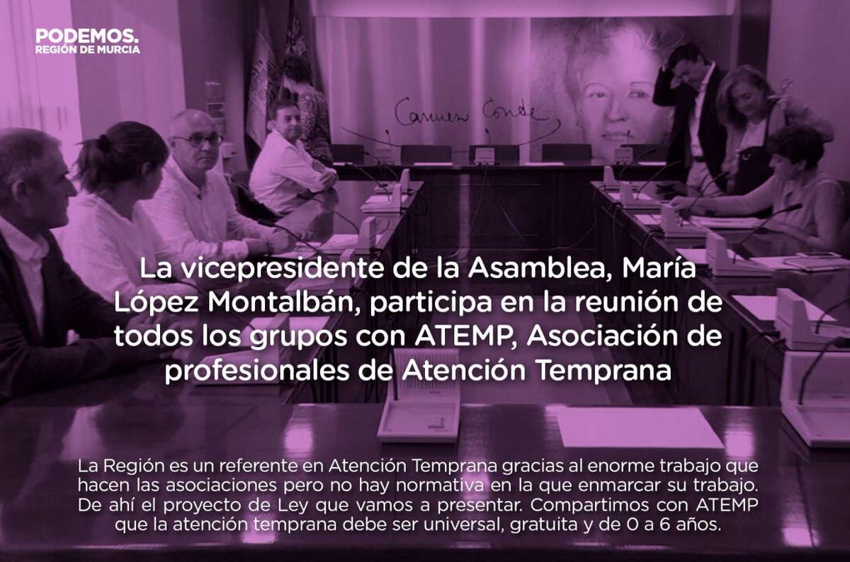 podemosmurcia's tweet photo. Lunes: #ATEMP visita la @asambleamurcia. Podemos coordinará con los colectivos la futura regulación de la Atención Temprana #ResumenSemanal https://t.co/bdRmCeiKrr