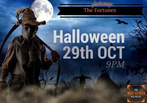 EnjoyHalstead's tweet photo. Tonight celebrate Halloween with live Music from The Fortunes at the Royal Oak #Halstead from 9pm. #Essex #Halloween #EnjoyHalstead https://t.co/51pb9bmPmB