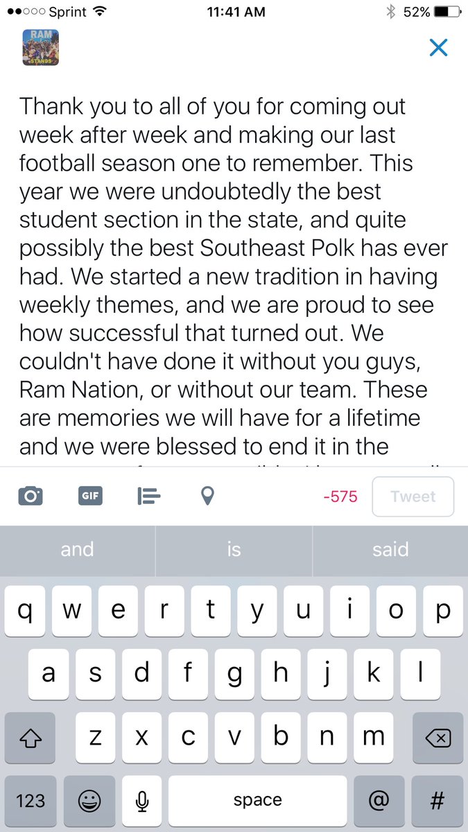 RamStands's tweet photo. Just a little something from the seniors of this year to all of you. Thank you @SEPolkRams @SepFootball https://t.co/7QaXsY4i21