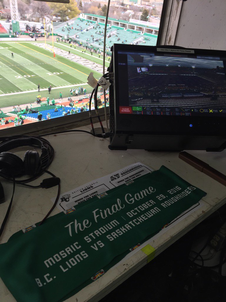GlenSuitor's tweet photo. Last time in the Mosaic Stadium broadcast location. https://t.co/K995F3jIIE