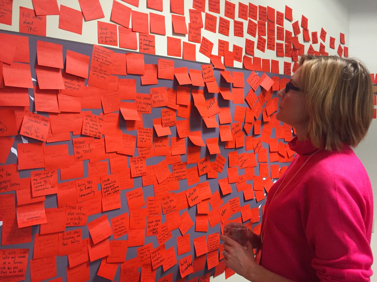 So many action ideas for reconciliation in one of our breakout sessions that participants started covering the wall #TRCbanff2016