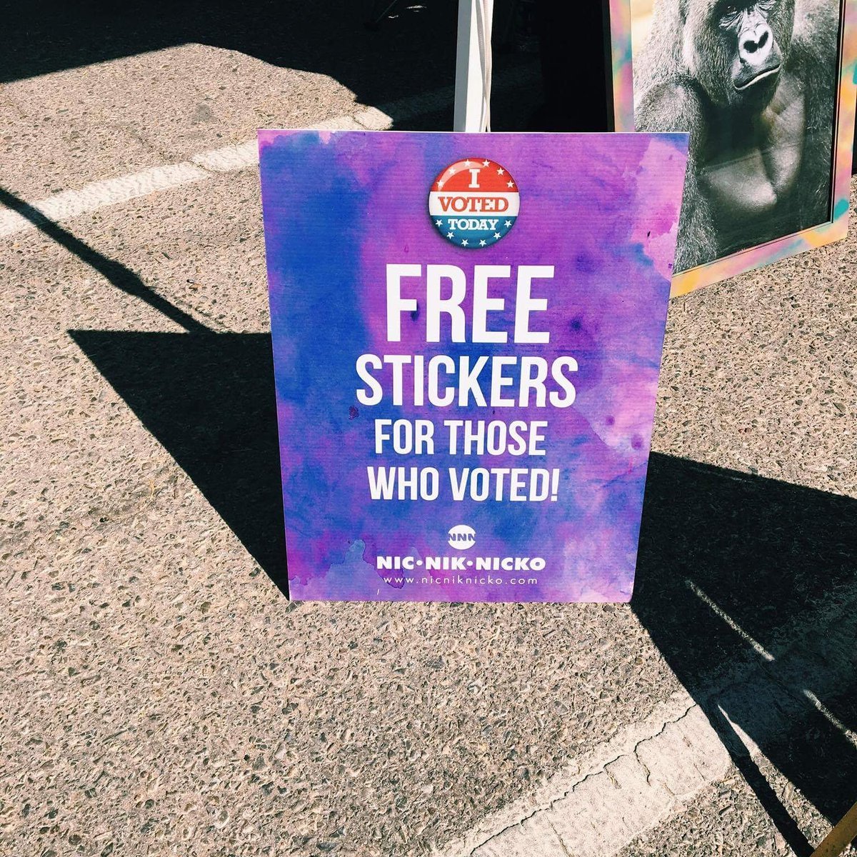 SunsetBp's tweet photo. Maaan! They got free stickers for people who went to vote! Go vote and stop buy for free stickers at Nic Nik Nicko #SunsetHeightsBlockParty https://t.co/hAujmQ2b0i