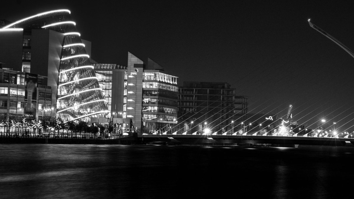 Dublin Convention Centre, Ireland. Although in B&amp;W the light rings on the building change colour. <a href="/TheCCD/">The Convention Centre Dublin</a> #cityscape #Dublin #business #b&amp;w