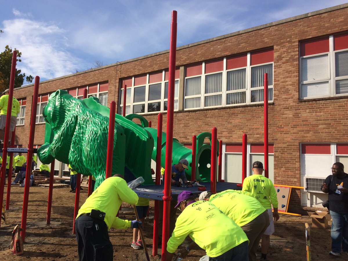 Great day of community service in #Ferguson with volunteers from @VPParade and Royal Vagabonds