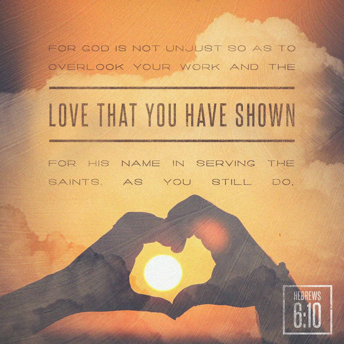 MarySuchland's tweet photo. For God is not unjust. He will not forget how hard you have worked for him and how you have shown your lo…
https://t.co/cAKlHrxGjB https://t.co/qdYMm2ISVe