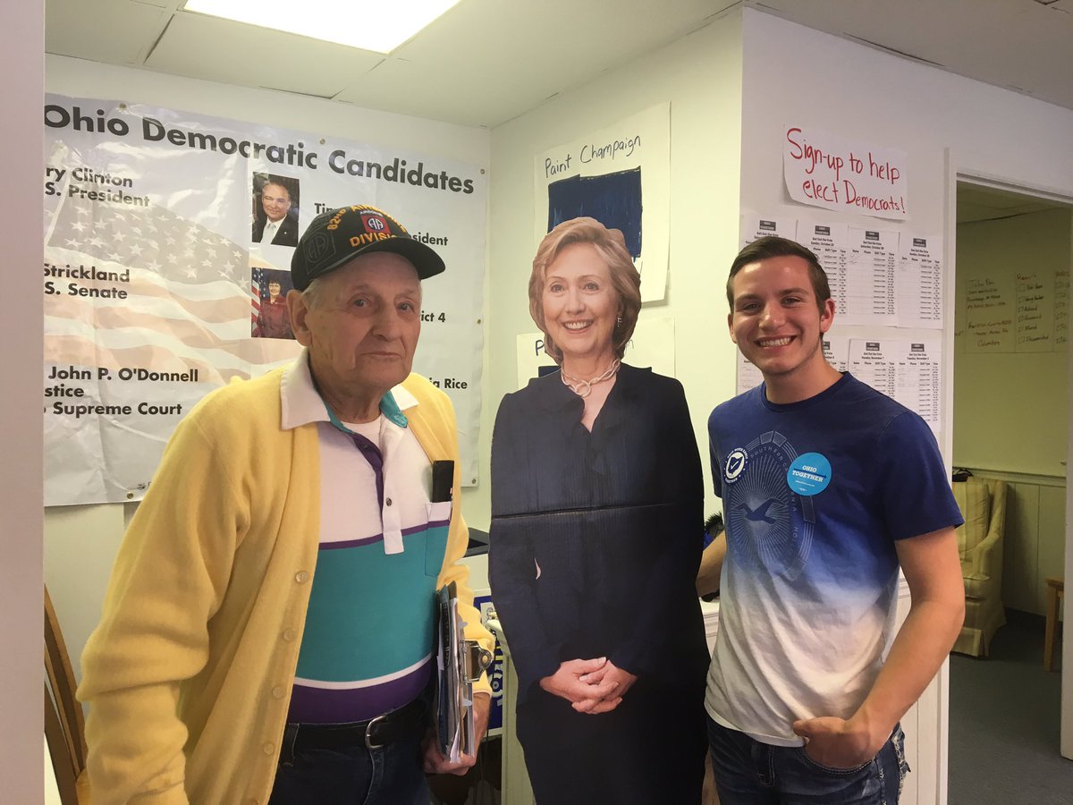 pnully's tweet photo. Bob is 88 and Garrett is 16, they spent their Saturday knocking doors to get out the vote for Hillary! #OHHillYes https://t.co/41o8rC2fWN