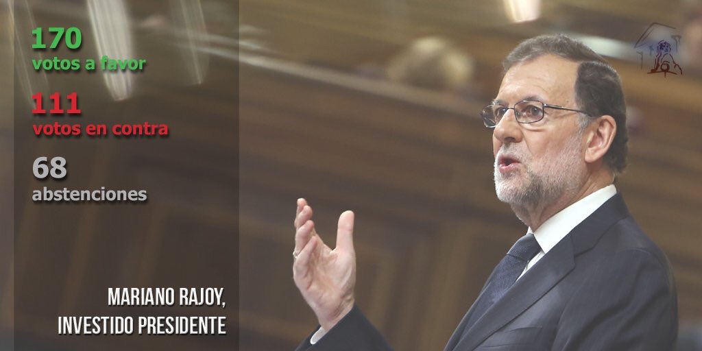 RAJOY NUEVO PRESIDENTE DE ESPAÑA🇪🇸
RT si te parece sensato👍🏼
FAV si no estás de acuerdo👎🏼
#RajoyPresidenteARV