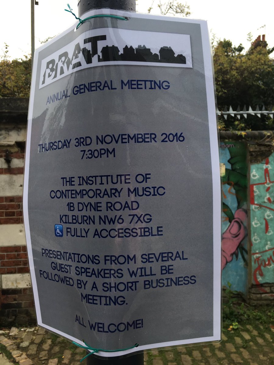 bratnw6's tweet photo. Next #local event #NW6 #Brondesbury #residents #AGM Thursday 3Nov16 7:30pm Venue @ICMPLondon on #DyneRd Local voices matter. All welcome https://t.co/97EGB97VPK