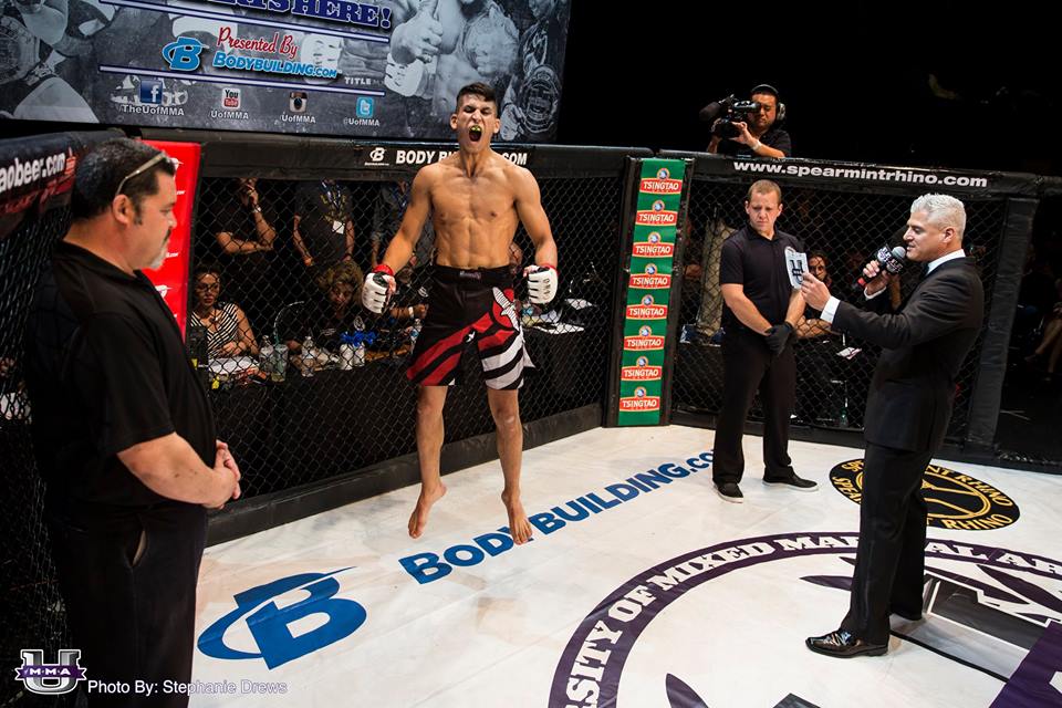 UofMMA's tweet photo. Damon Jacobs is just a little excited to step into the cage on 11/13 at #FightNight13 live at @TheNovoDTLA. #MMA https://t.co/iwaUjNIV8e
