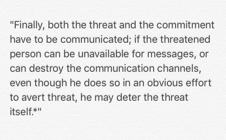 Tom_Schelling's tweet photo. On the threat (Strategy of Conflict, p38-9) https://t.co/OyfANgs8RJ