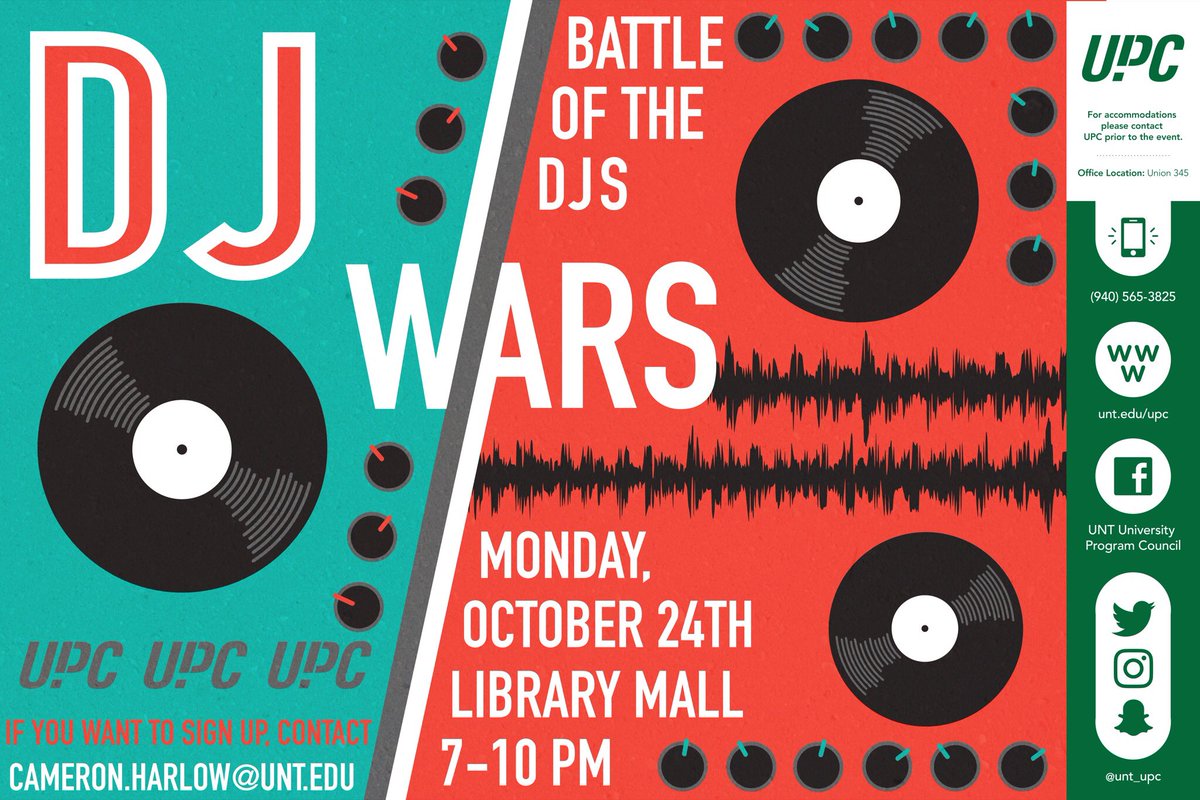 Check out some sick beats🎶🎶 and great #UNT DJs🎛🎛 next Monday from 7-10pm in the Library Mall!