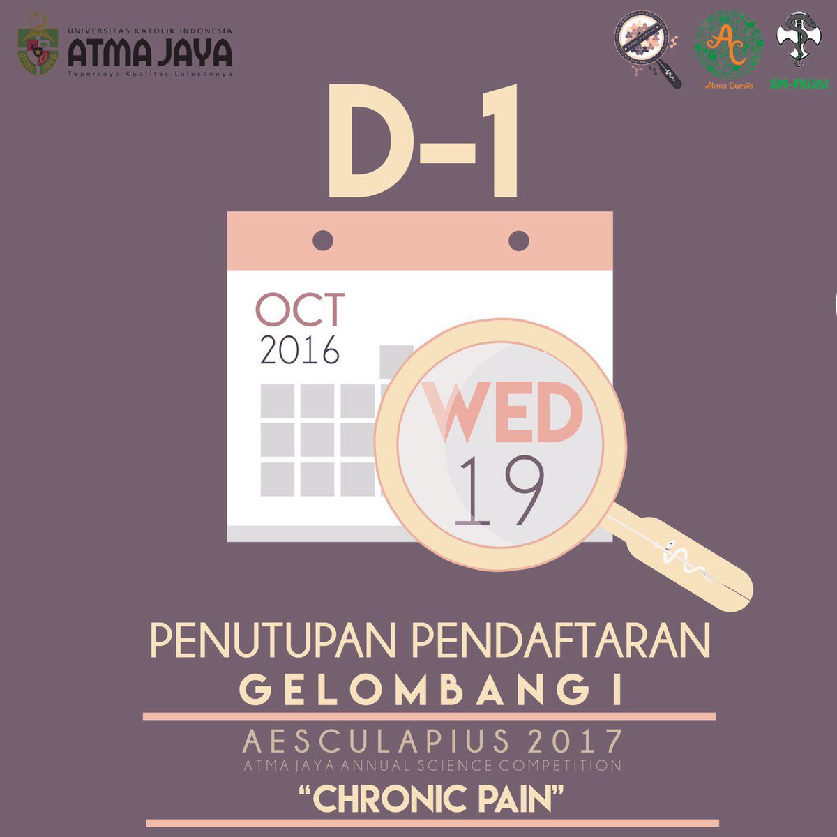 Registration and submission for ATMA CORDIS ILMIAH "AESCULAPIUS" GELOMBANG I will be closed TOMORROW!!😱😱