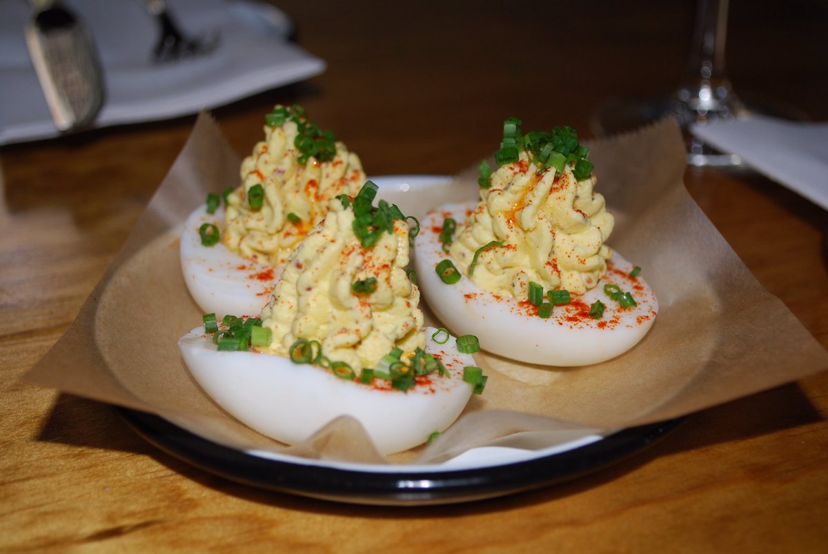 Feeling devilish? Try our yummy #DeviledEggs 😈 + #HappyHour specials till 8 &amp; some #MondayNightFootball w/ the Jets vs Cardinals at 8:30pm 🏈