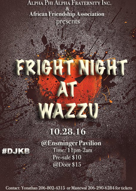 wsuBSU's tweet photo. The brothers of @WSU_Alphas and @AFAWSU bring to you the only place to be come this Halloween! 👀👀👀👀👀 https://t.co/ypGnP35JfO