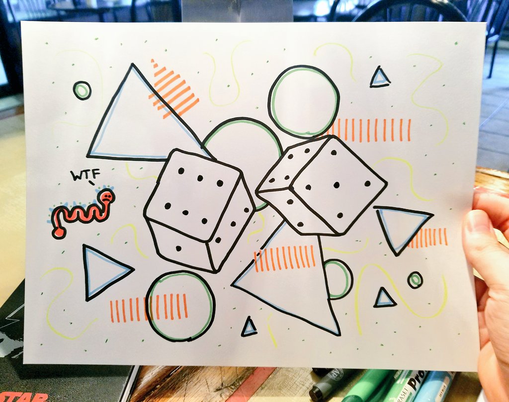 thisisrabbit's tweet photo. A game of chance. #Doodling with @LaraJoJohnson at #EmCity #UpShow #Sharpie #worm #NoDice https://t.co/UccCXDgAsf