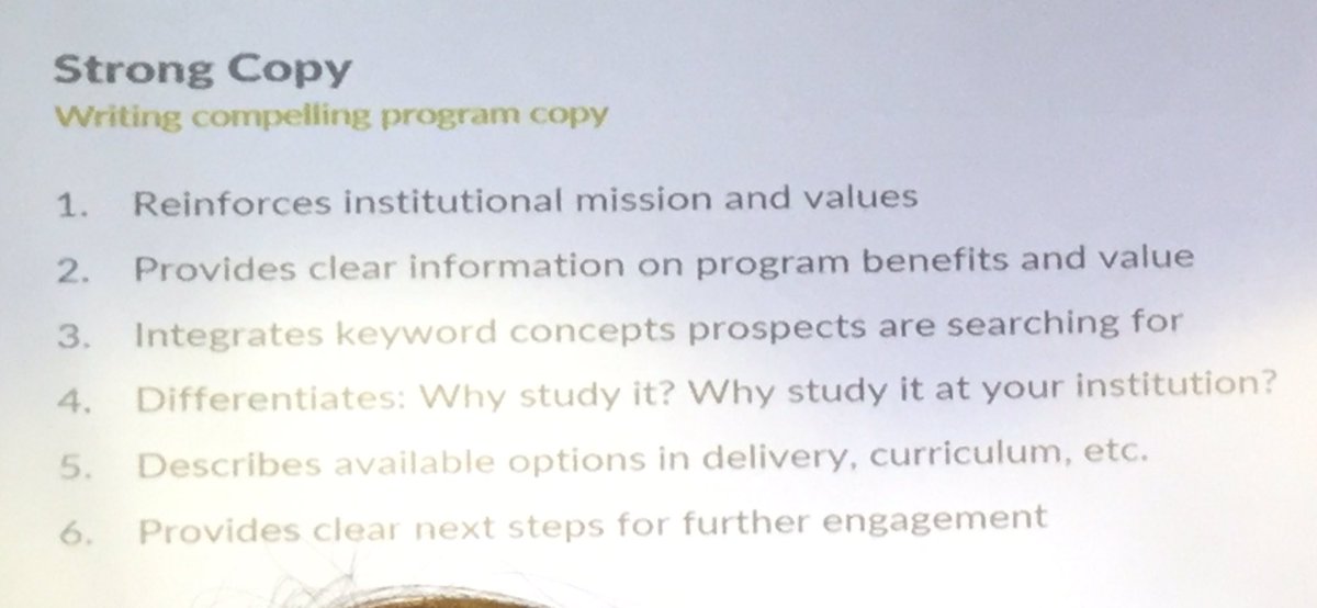 wcdarling's tweet photo. This was great! --> "Effective Academic Program Pages That Attract and Convert" #heweb16 #tie6 https://t.co/AEWrUTJlPl