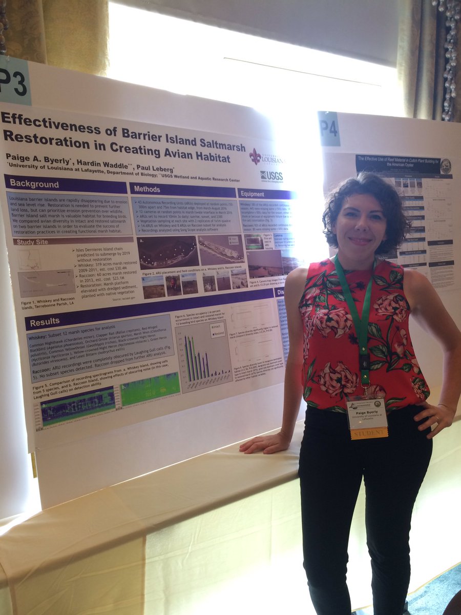 lebergians's tweet photo. Paige by her poster about evaluating restored habitat on LA #barrier #islands 
#SEAFWA2016 https://t.co/05y2sGbmkM