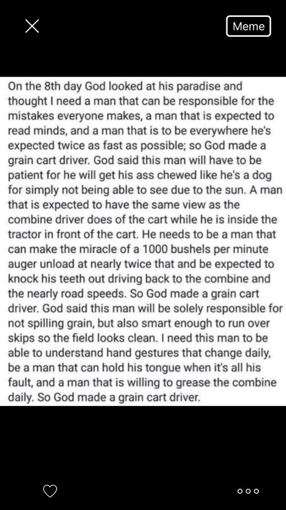 Here's one for all the grain cart drivers