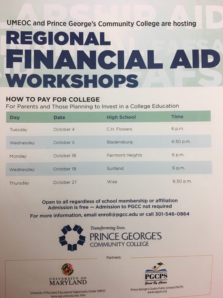 SuitlandCS's tweet photo. Any senior planning on going to college next year and needs help with FAFSA please come out to any of these very important workshops !📚 https://t.co/3MmhxTVEv4