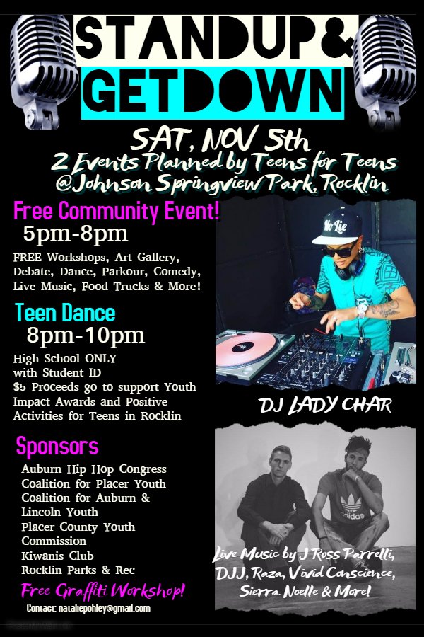 CPYVoices's tweet photo. Stand-up &amp; Get Down in Rocklin Sat. Nov. 5th 5-10pm. Release your #SAT stress with us! @WCTV19 @RHSTigersInfo @deloronews @RocklinHSflash https://t.co/h2xCXRBL0r