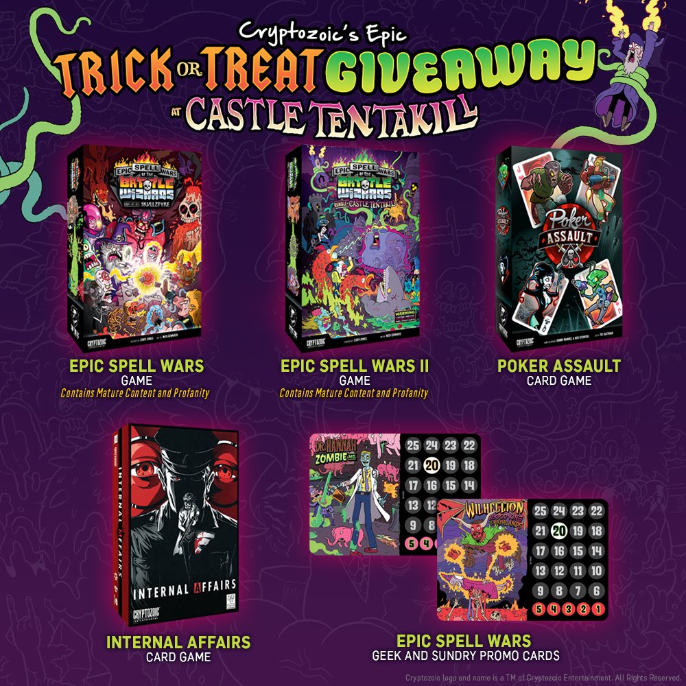 Cryptozoic's tweet photo. It's Cryprozoic's Epic Trick or Treat #Giveaway! Follow the Link to enter! #Tabletop #Game #Gamenight #Epicspellwars https://t.co/5XoEfoGNkx https://t.co/t4JjbdQLmy