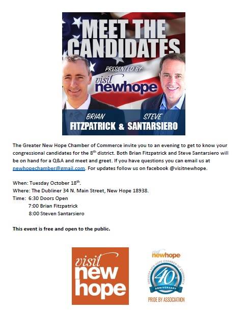 GNHCC hosts the congressional candidates! <a href="/SantarsieroPA8/">Steve Santarsiero</a> and <a href="/BrianFitzUSA/">Brian Fitzpatrick 🇺🇸</a> answer your questions at The Dubliner tmrw. Doors open @ 630pm.