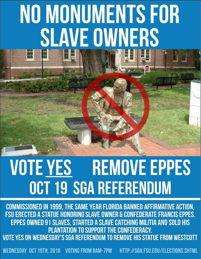 TallySDS's tweet photo. vote YES Oct 19 on the SGA referendum to remove the statue of slave owner #FrancisEppes vote online https://t.co/PIunoPql93 #EppesMustFall https://t.co/ZPxU8oViUp