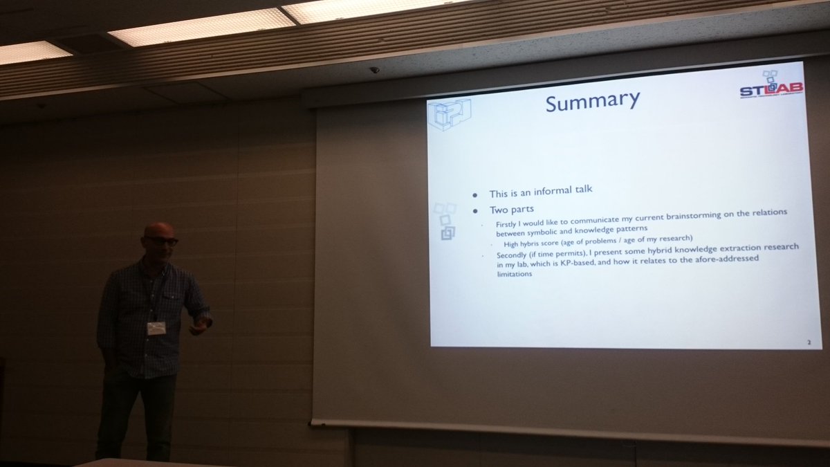 PotoniecJ's tweet image. @aldogangemi starts his talk on knowledge patterns and deep learning at #ontologydesignpatterns workshop #iswc2016