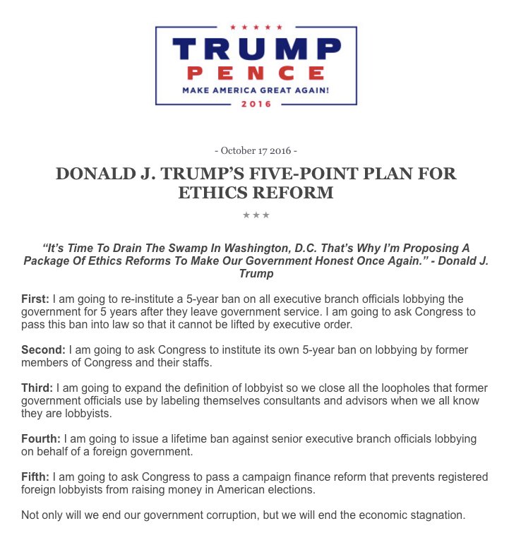 TeamTrump's tweet photo. .@realDonaldTrump's 5 Point Plan For Ethics Reform 
https://t.co/MgC1ZMFH7X https://t.co/IeybNaQQF8