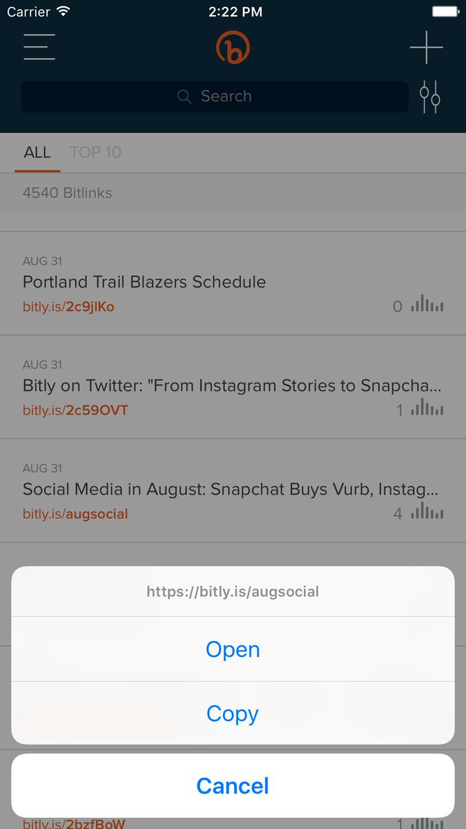 Bitly's tweet photo. #NewBitly tip: Want to copy a link from our iOS app? Just long press to add it to your phone's clipboard. #tuesdaytip https://t.co/ekz5RzTQ7e