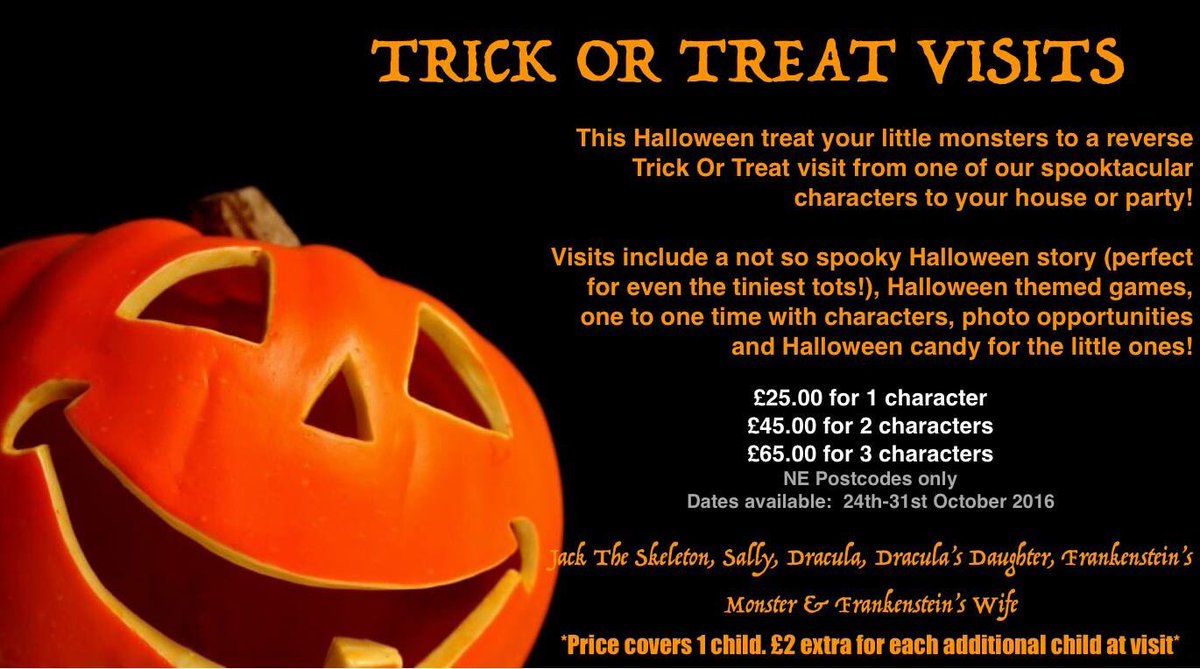 infusion_ne's tweet photo. Spaces still available in Northumberland for a trick or treat visit from our Halloween characters! #happyhalloween #kids https://t.co/M0yaRsqUnX