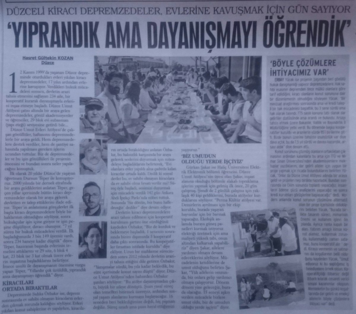 #Düzce depreminde oturdukları evleri yıkılan kiracı depremzedeler 17 yıl sonra ev sahibi oluyorlar
<a href="/duzceumutatolye/">Düzce Umut Atölyesi</a>

evrensel.net/haber/293148/d…